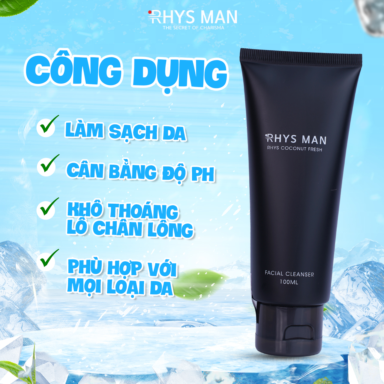 Combo sữa tắm gội nam Rhys Legend 3 in 1 350 ml & Sữa rửa mặt nam hương dừa Rhys Coconut Fresh 100ml-Hàng chính hãng