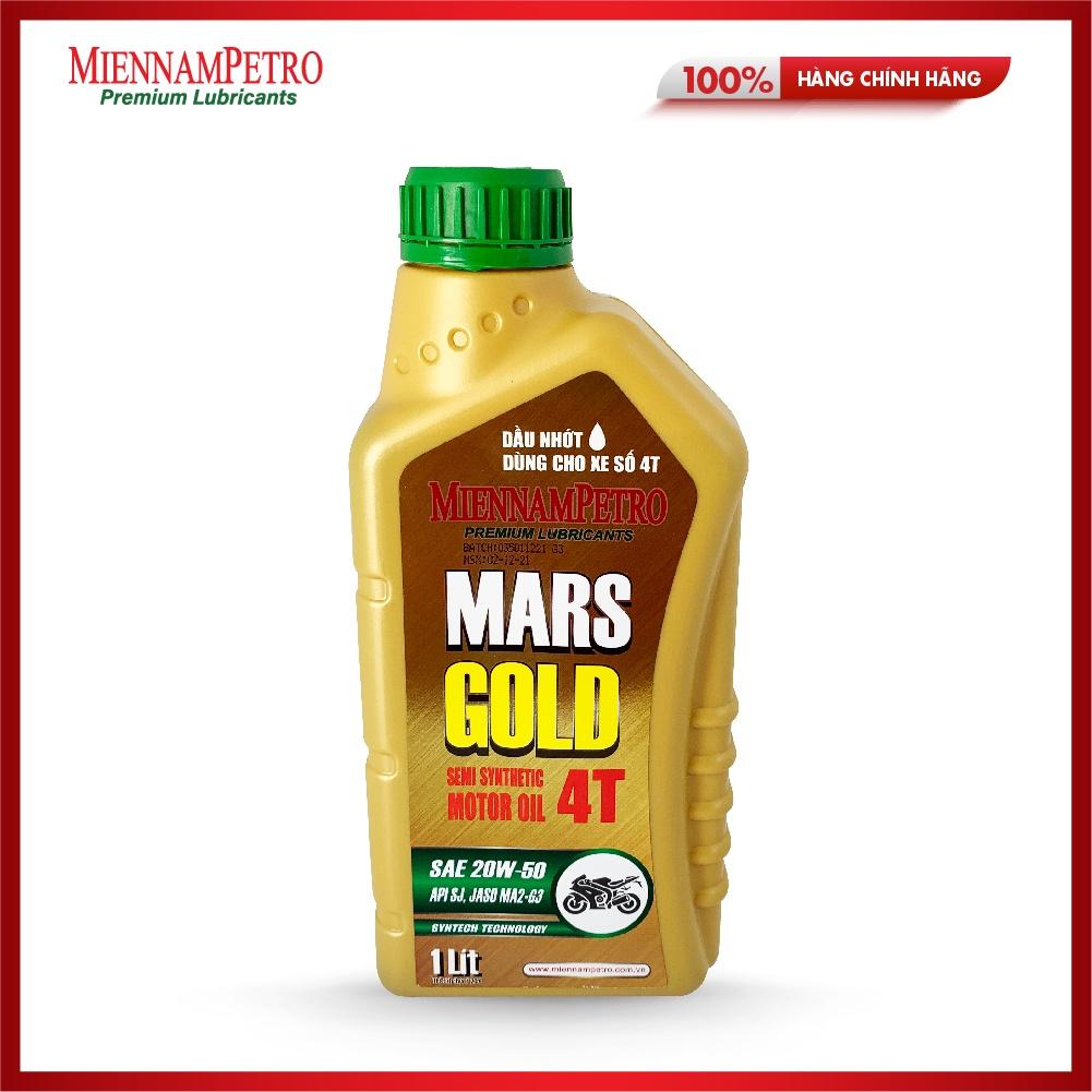 Dầu Nhớt MiennamPetro Mars Gold Motor Oil 4T 20W-50 API SJ JASO MA2 1L Bảo Vệ Động Cơ Xe Máy 4 Thì Cao Cấp