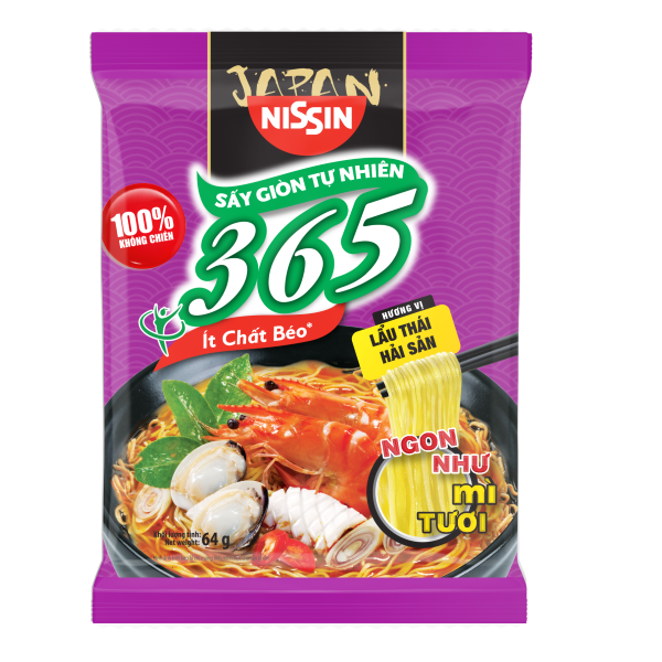 (COMBO 10 GÓI) MÌ KHÔNG CHIÊN 365 NISSIN - Hương vị Lẩu Thái Hải Sản 66g