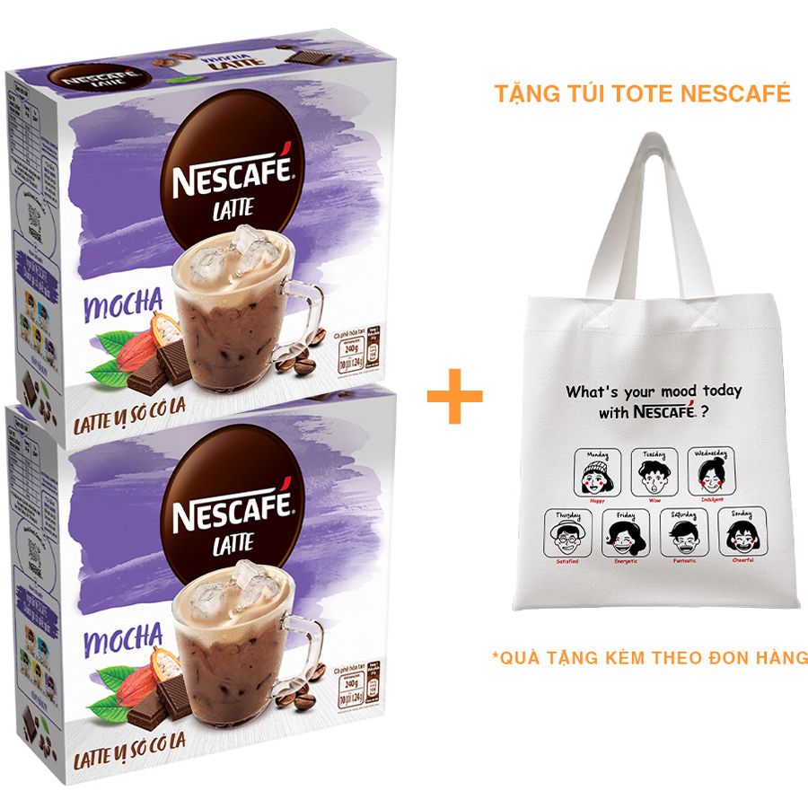 Combo 2 hộp cà phê hòa tan Nescafé Latte vị sô cô la (Hộp 10 gói x 24g) - [Tặng túi tote Nescafé]
