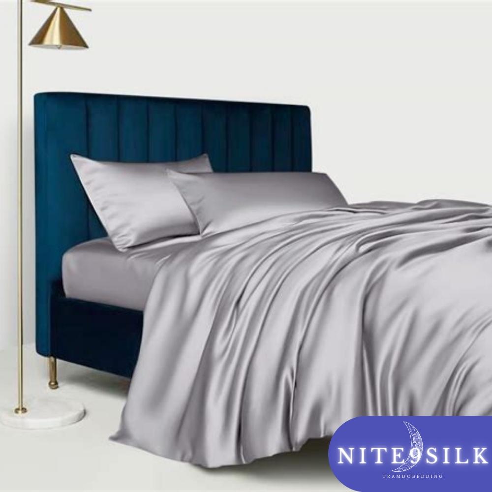 Bộ Chăn Ga Gối Lụa Bảo Vệ Giấc Ngủ - Chăn Ga Giường - Màu Xám Bạc - Nite9 Silk