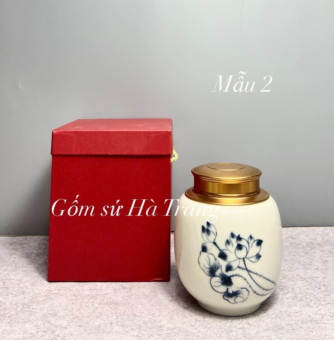 Hộp đựng chè hộp nắp kín đa năng gốm sứ Bát Tràng cao cấp men kem vẽ tay