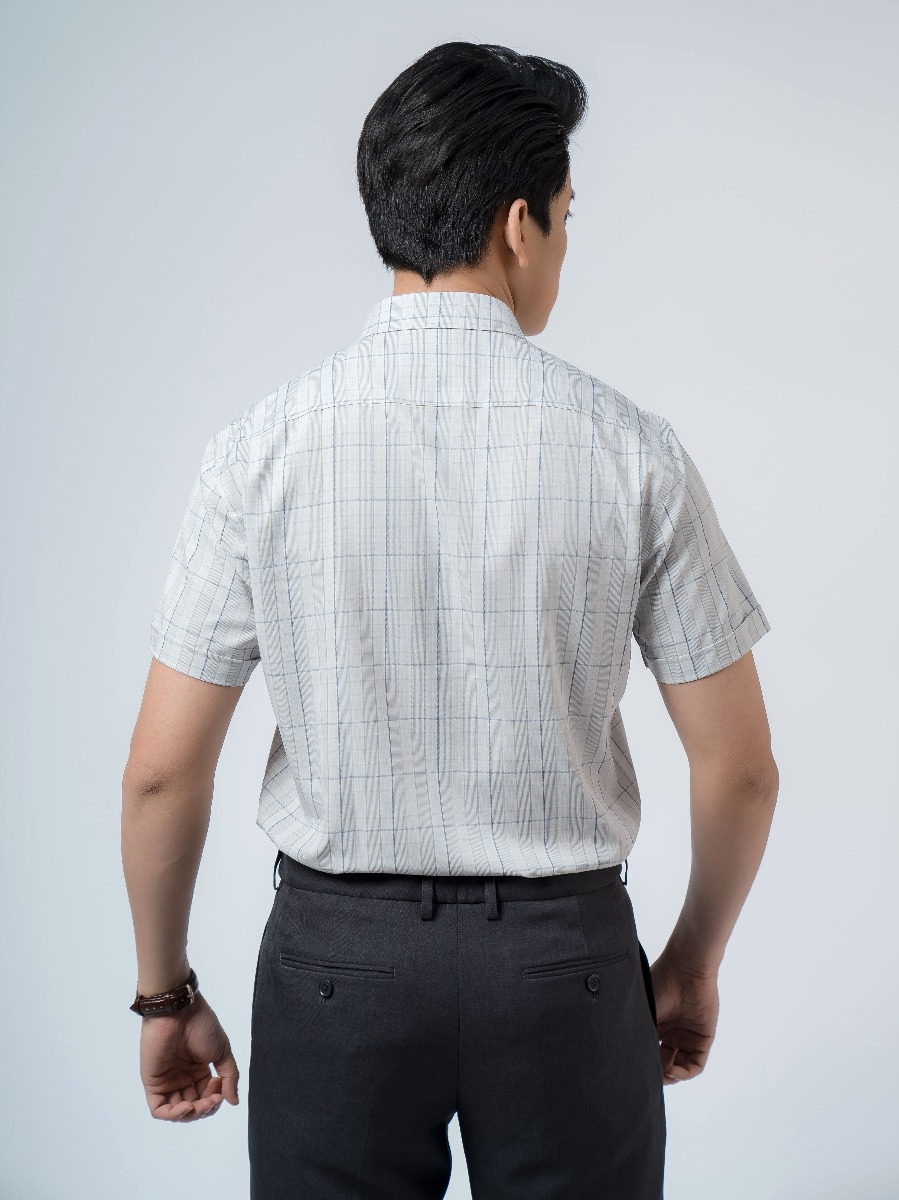 OWEN - Áo Sơ mi ngắn tay Owen REGULAR FIT chất cafe không nhăn kẻ ô xám trắng 220104