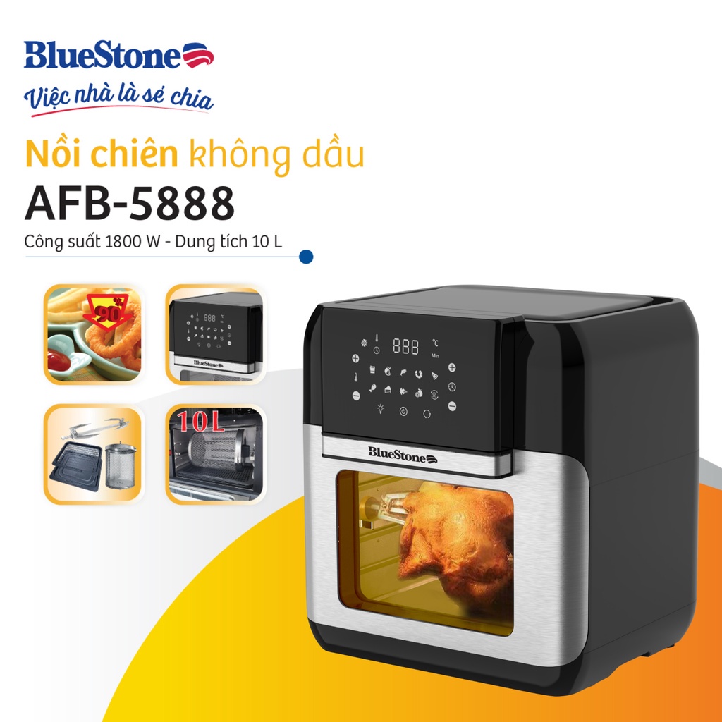 Nồi Chiên Không Dầu Điện Tử Bluestone AFB-5888, Dung Tích 10Lit, Hàng Chính Hãng