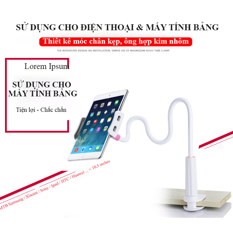 Giá Đỡ Kẹp Điện Thoại, Máy Tính Bảng Ipad Có Chân Kẹp Đầu Giường, Tự Do Điều Chỉnh Góc Độ Chiều Cao  Hàng Chính Hãng