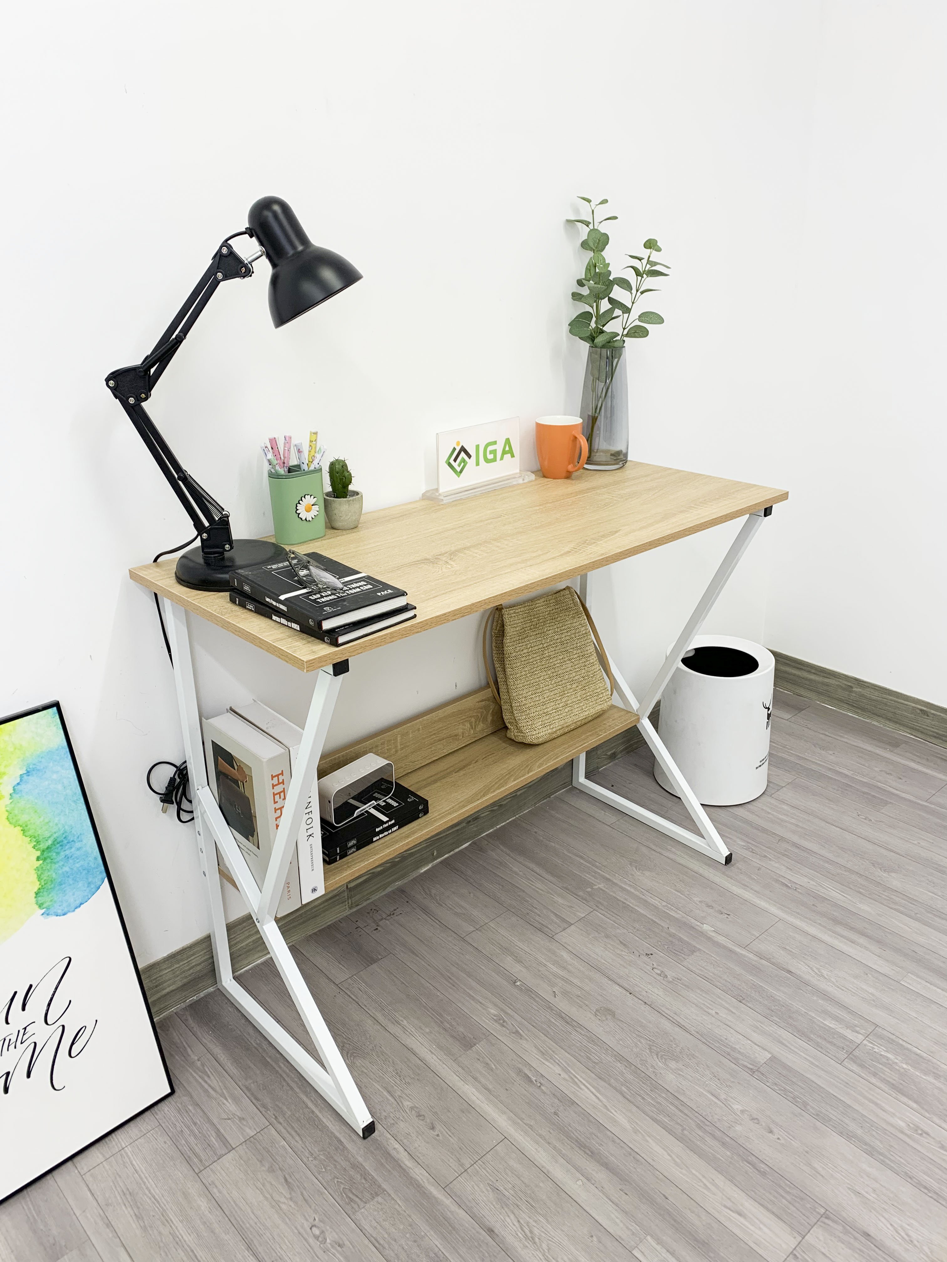 Bàn Làm Việc, Bàn Học Chân Chữ K Kèm Kệ Sách - GM18
