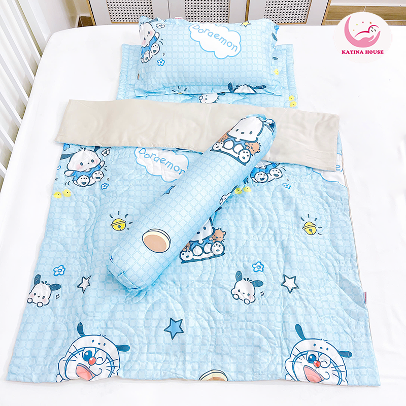 Combo trọn bộ chăn gối nệm cho bé đi học Katina House, vải tencel 60s mát mịn, giúp bé ngủ ngon