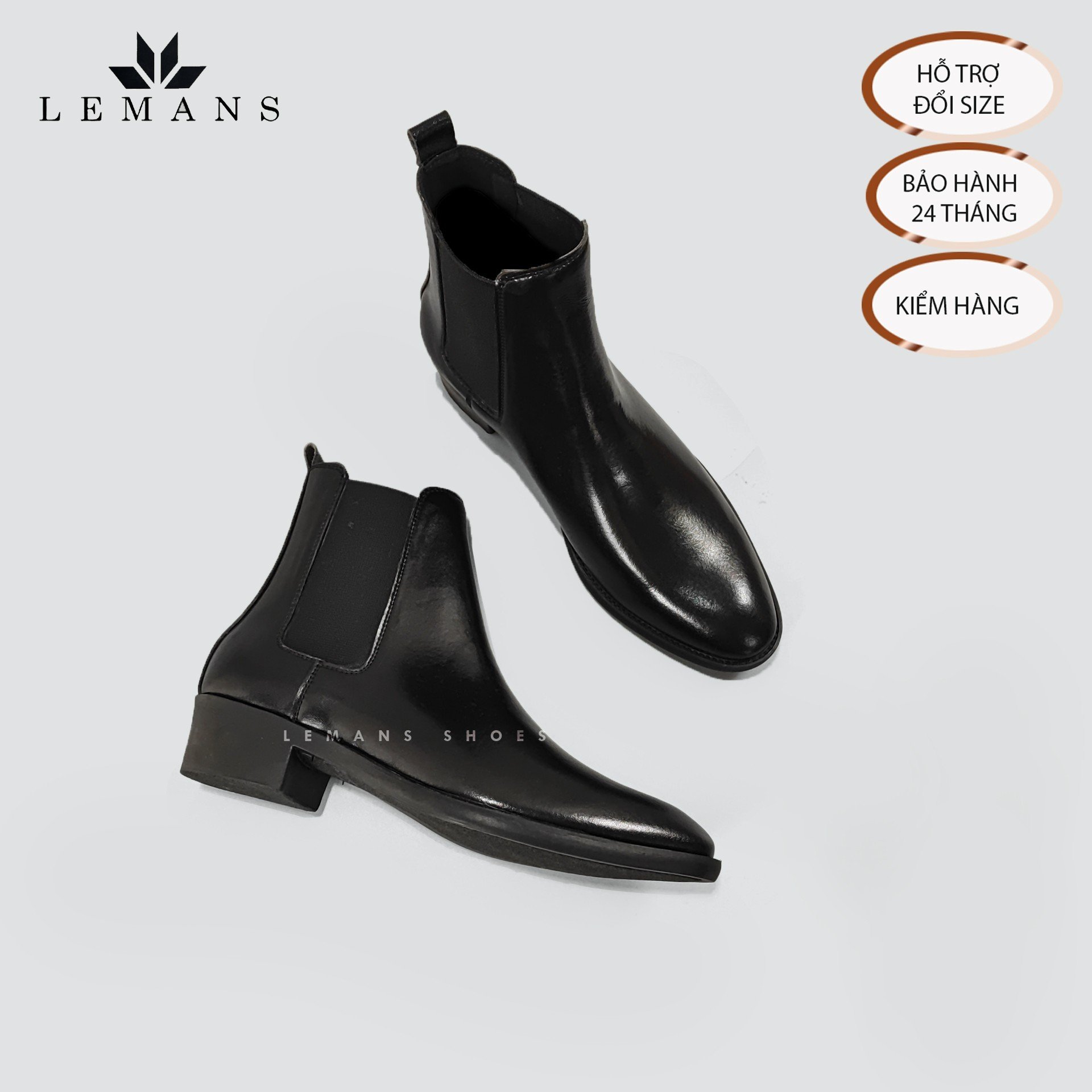 [TẶNG XI] Giày da bò nappa Chelsea boots LEMANS CB01, mũi nhọn, Gót cao đế cao 5cm độc quyền, Bảo Hành 24 tháng