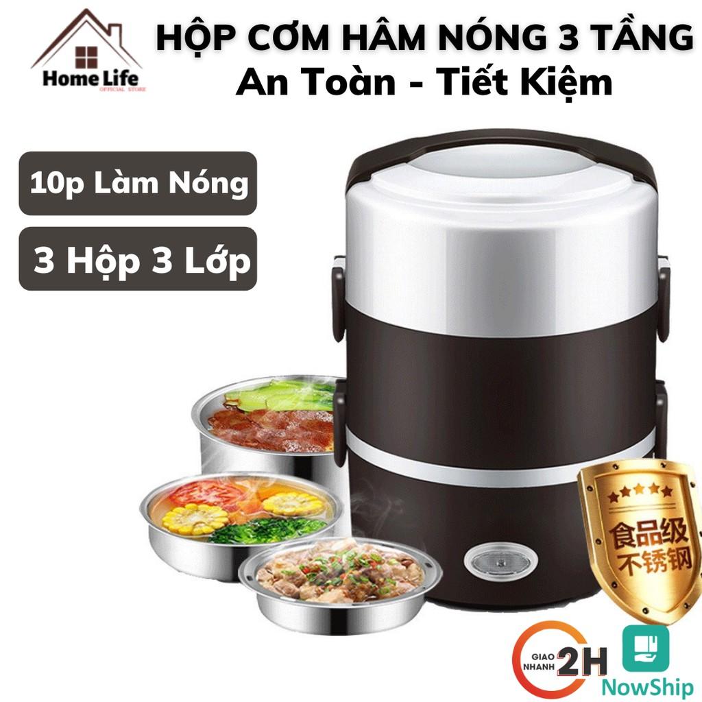 Hộp Cơm Hâm Nóng Cắm Điện 3 Tầng, Giữ Nhiệt, Hâm Nóng Nhanh Thức Ăn, Lõi Inox Cao Cấp