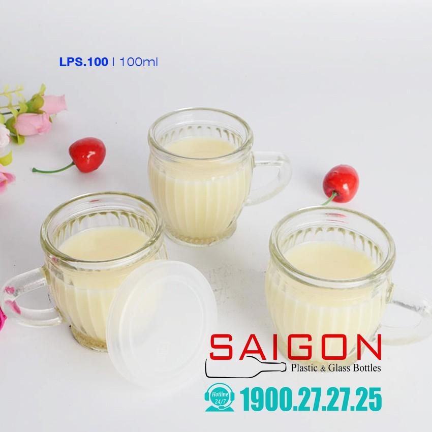 Ly Thủy Tinh Sọc Làm Pudding 100ml Nắp Nhựa Cao Cấp | LPS.100