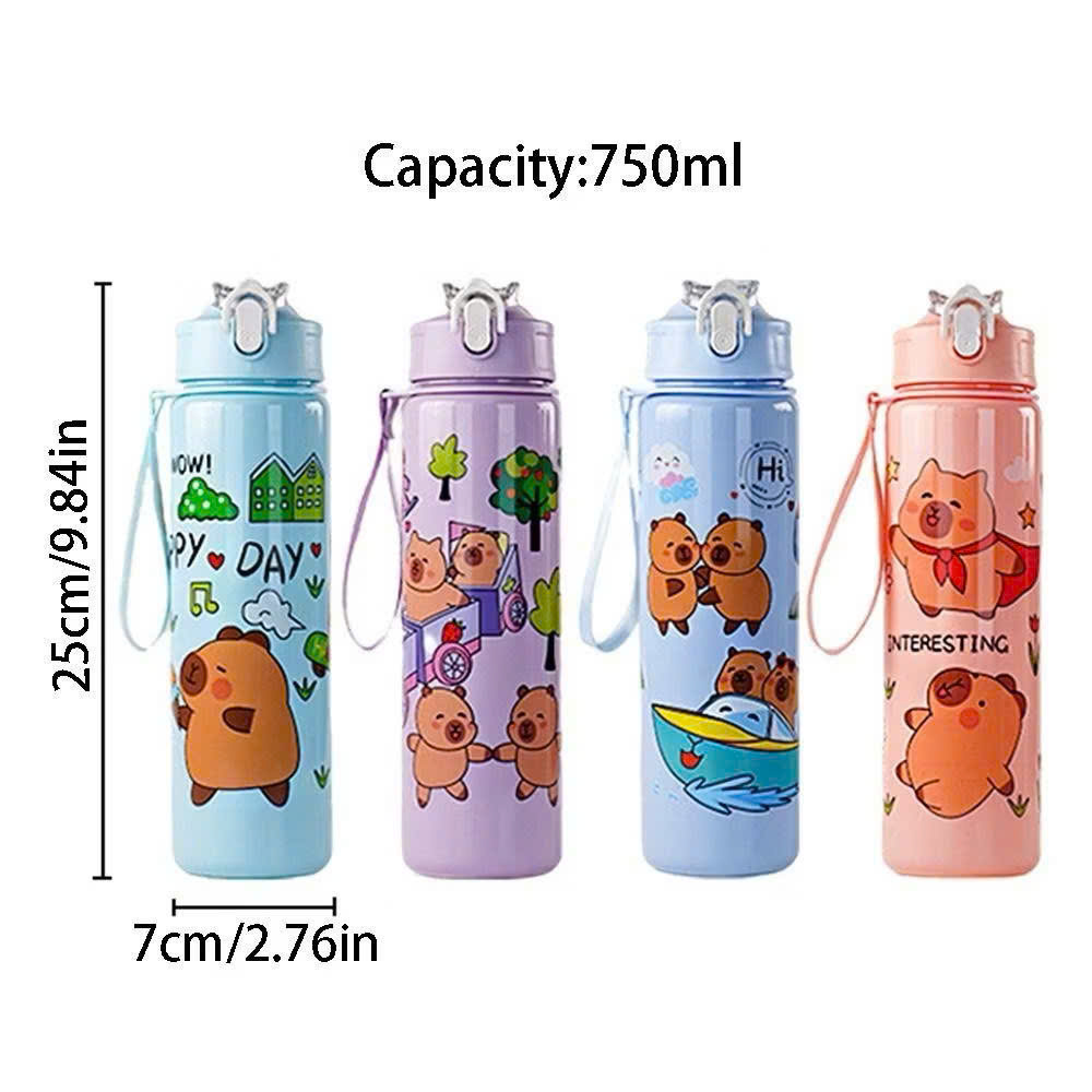 Bình Nước Nhựa 700ml Hình Capybara Siêu Yêu Cho Bé - HÀNG CHÍNH HÃNG MINIIN