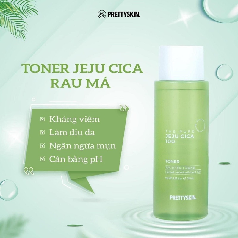 Nước hoa hồng Rau Má Dưỡng Ẩm, Se Khít Lỗ Chân Lông Pretty Skin The Pure Jeju Cica 100 Toner 250ml