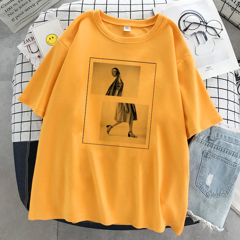 Áo Thun Nữ Tay Lỡ Unisex In Hình Cô Gái Thời Trang