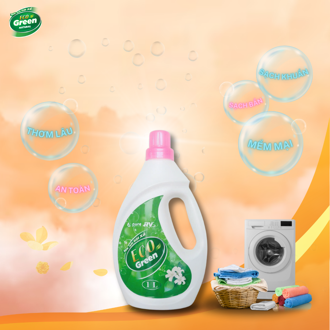 Nước Giặt Xả Sinh Học Thiên Nhiên Eco Green - Giặt Sạch Sâu - Lưu Hương Lâu -  Bảo Vệ Sức Khỏe 1L