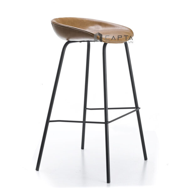 Ghế quầy bar nệm PVC màu nâu CB NIKA-P Nội thất Capta Ghế bar Cafe lưng thấp nệm vải bọc da PVC màu nâu chân sắt sơn tĩnh điện cố định