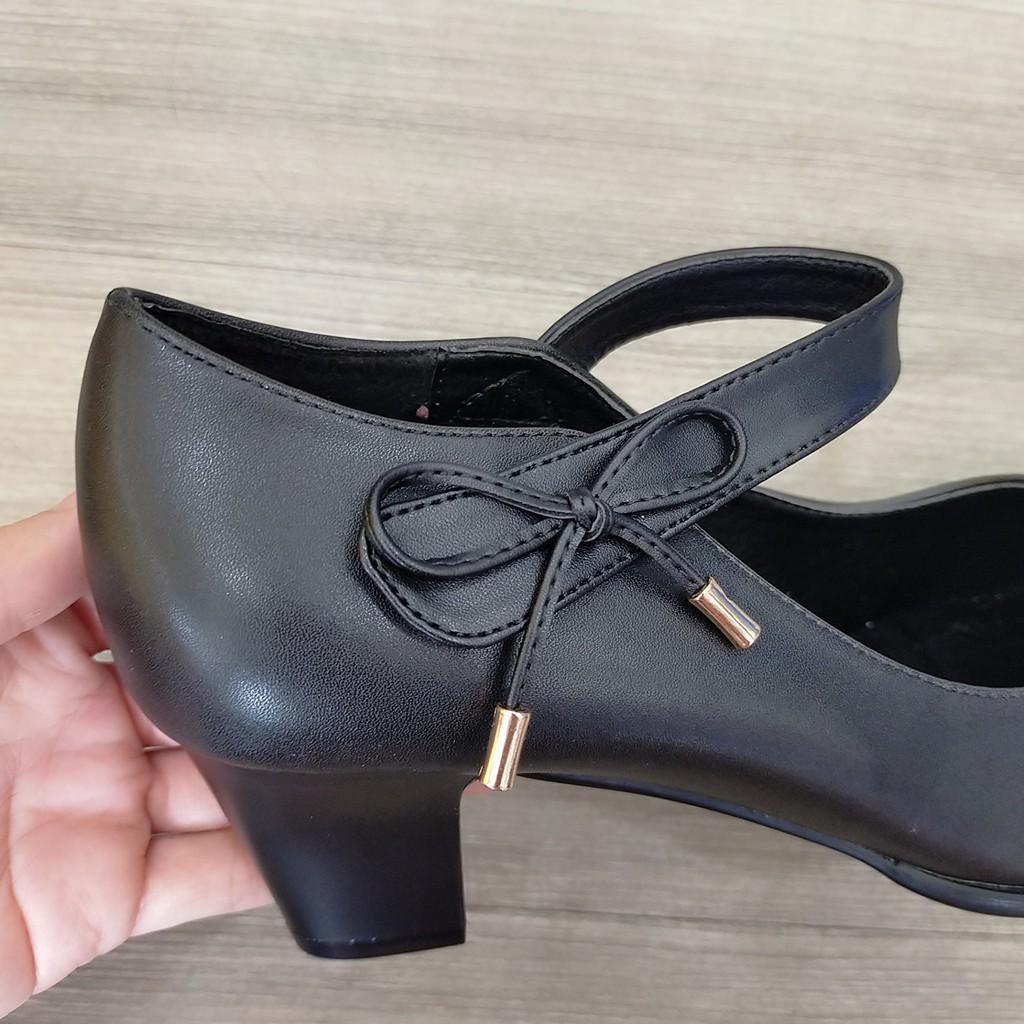 Giày quai dán gót trụ cao cấp ROSATA RO330 cao 5p mũi nhọn - đen, đỏ, kem - HÀNG VIỆT NAM - BKSTORE