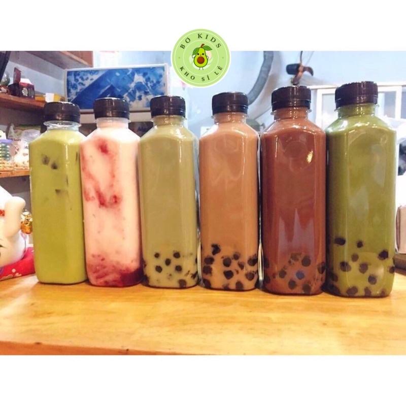 Chai nhựa vuông nắp đen 330ml, 450ml Việt Nhật - Chai đựng trà sữa, trà thái
