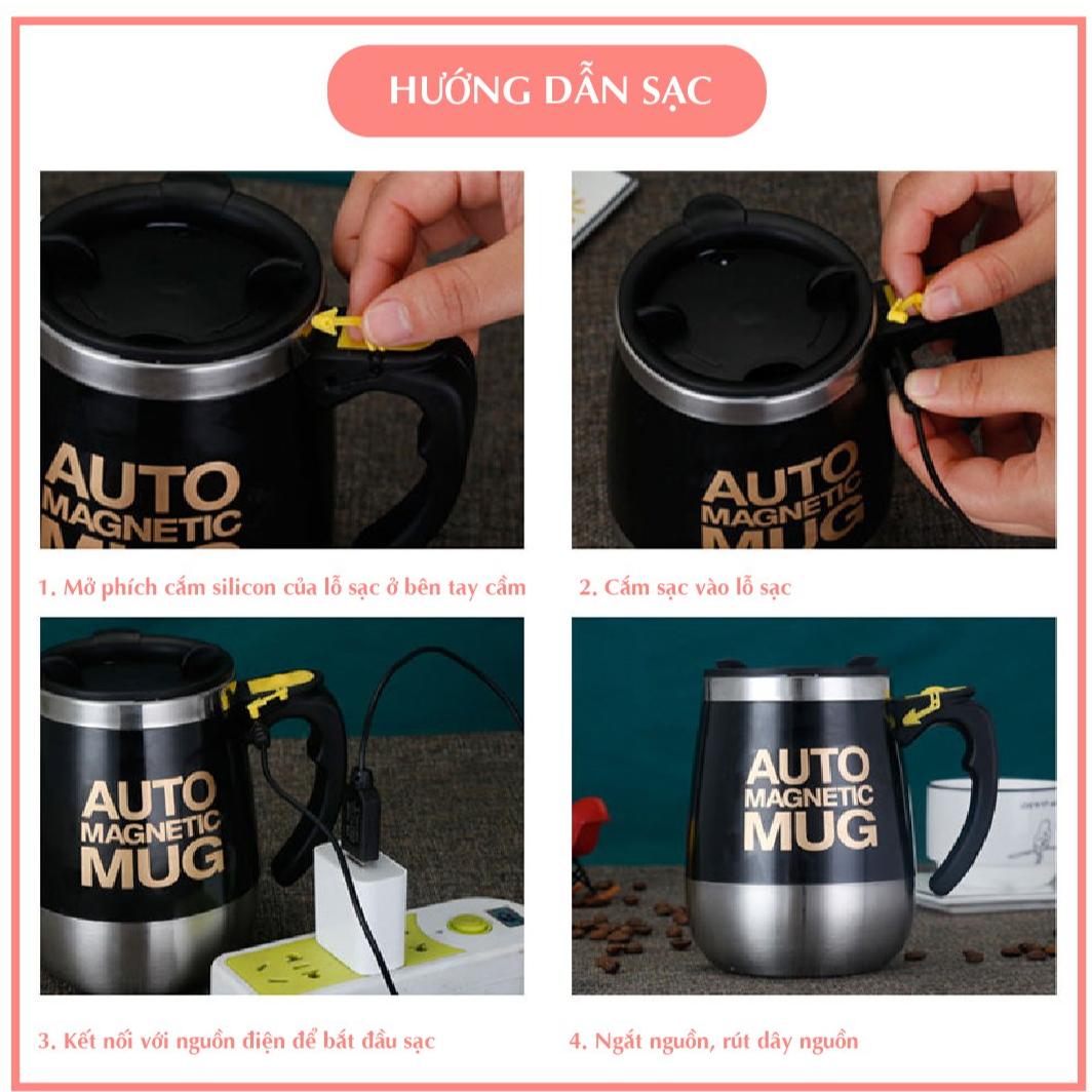 Ly tự khuấy Sạc điện, Cốc pha cafe tự trộn bằng Inox dung tích 400ml