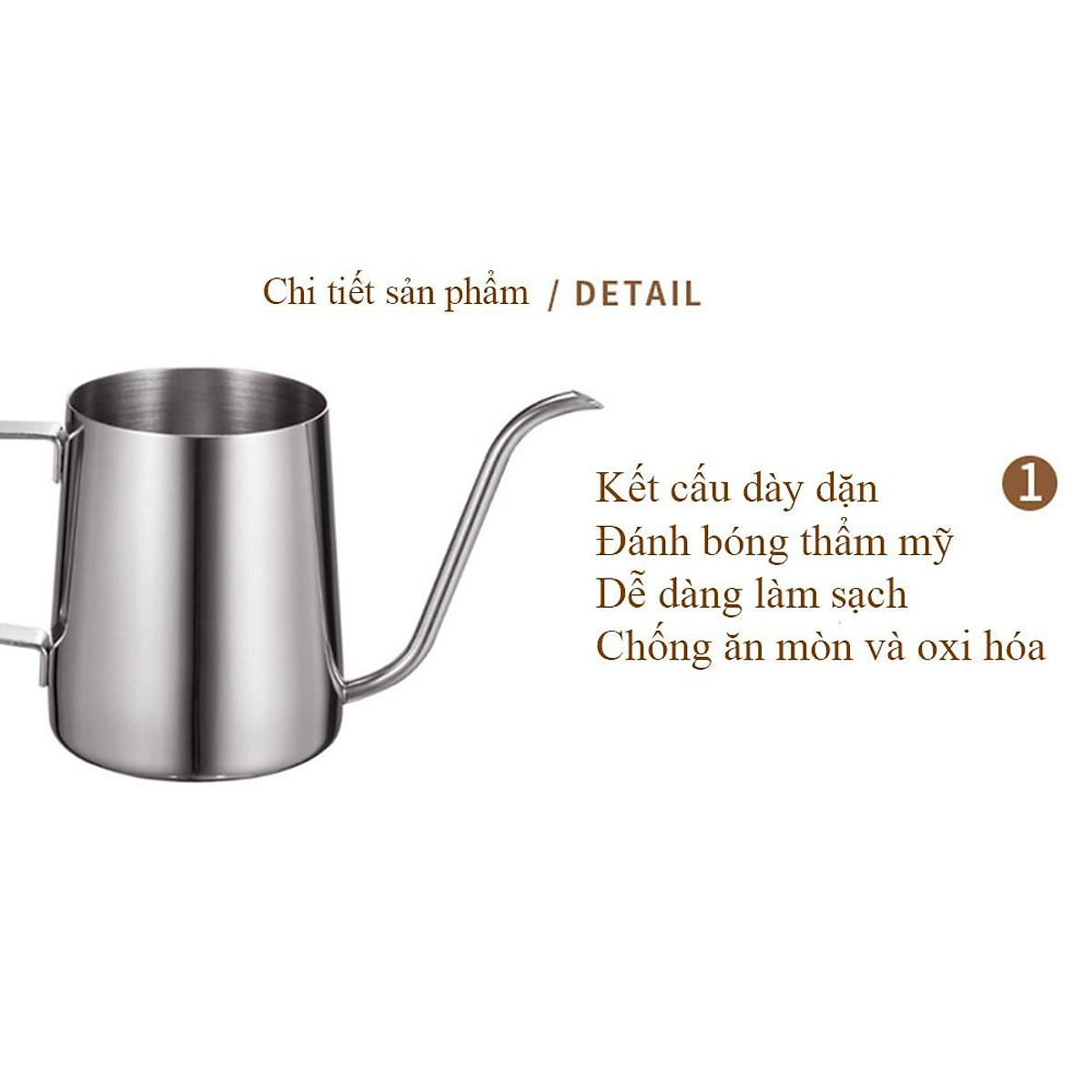 Ấm pha trà, cà phê Inox 304 cổ ngỗng 350ML cao cấp