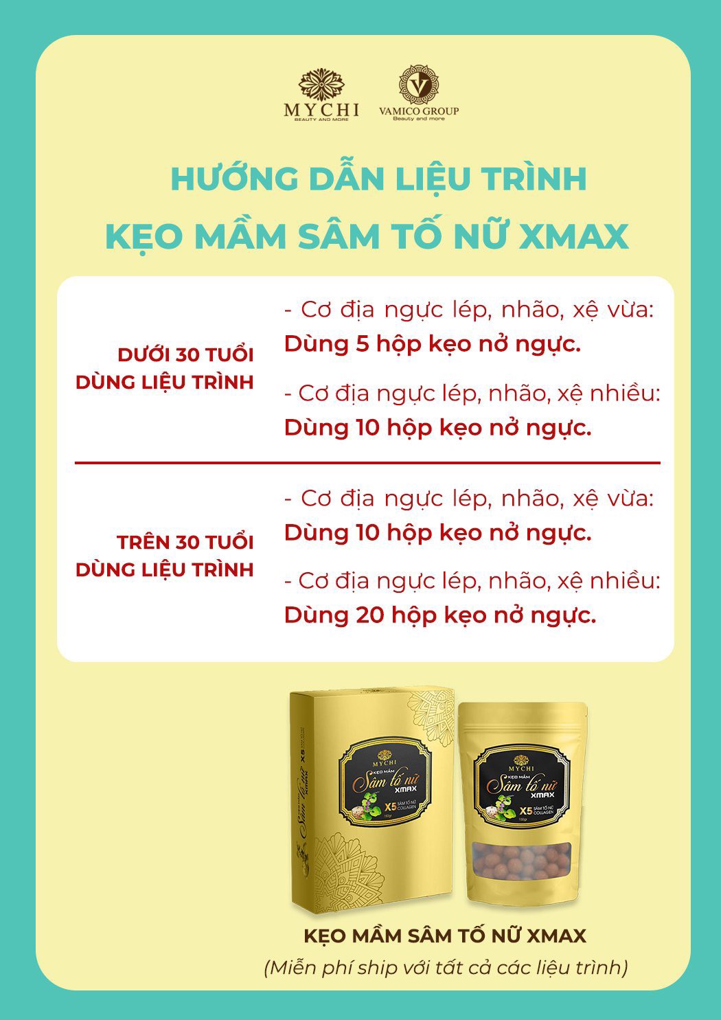 Liệu trình 5h kẹo mầm sâm tố nữ xmax Mychi - vua nở ngực - nữ hoàng nội tiết