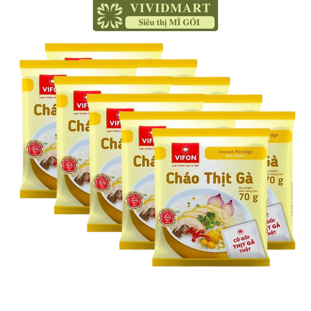 VIFON - Cháo Vifon 70g hương vị Thịt gà (có gói thịt gà thật), Vifon cháo gà Vifon, Cháo ăn liền Vifon (70g/gói)