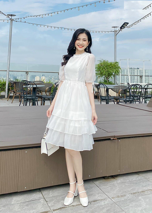 Đầm Voan Xòe 2 Lớp Xếp Tầng Duyên Dáng