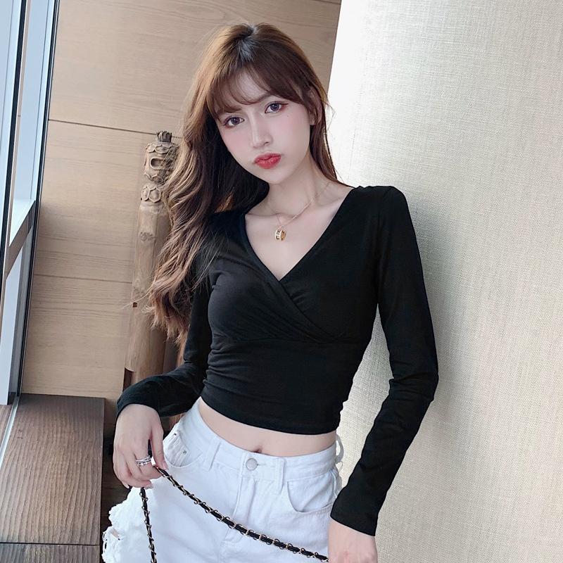 Áo croptop nữ tay dài bigsize 55-90kg kimfashion, Croptop bigsize chéo ngực phong cách Hàn Quốc AT03-D