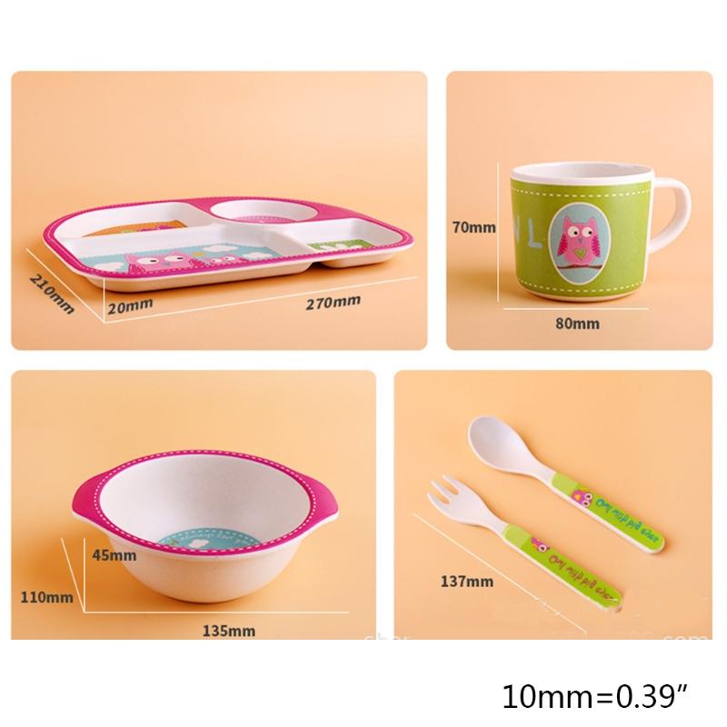 Bộ 5 Sợi Tre Trẻ Em Bộ Đồ Ăn Bộ Sư Đoàn Phần Đĩa Dùng Tiệc + Bát + Tặng Thìa + Nĩa + Tặng Cốc Nước bộ