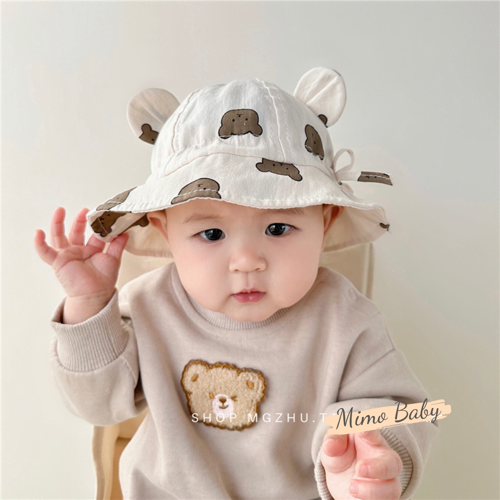 Mũ nón bucket tai bèo vải mềm in hình gấu đáng yêu cho bé MH235 Mimo Baby