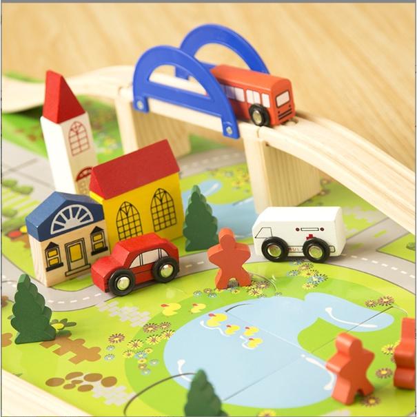 Đồ chơi bộ lắp ghép mô hình giao thông thành phố bằng gỗ tự nhiên an toàn cho bé - đồ chơi gỗ thông minh