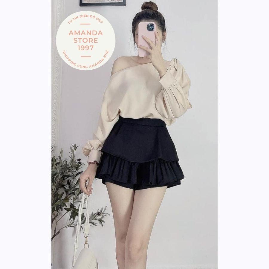 Áo sơ mi nữ dài tay trễ vai cúc ngọc kèm nơ sang chảnh chất lụa mặc siêu mát. Sơ mi dài tay bồng rớt vai điệu đà