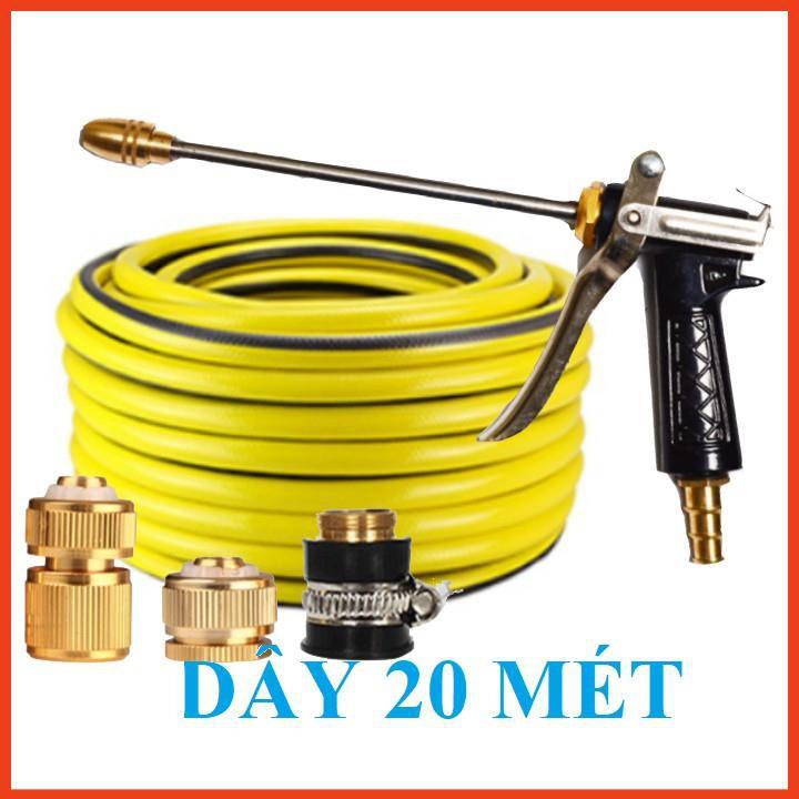 Bộ dây vòi xịt nước rửa xe, tưới cây . tăng áp 3 lần, loại 20m 206318 đầu đồng, cút đồng