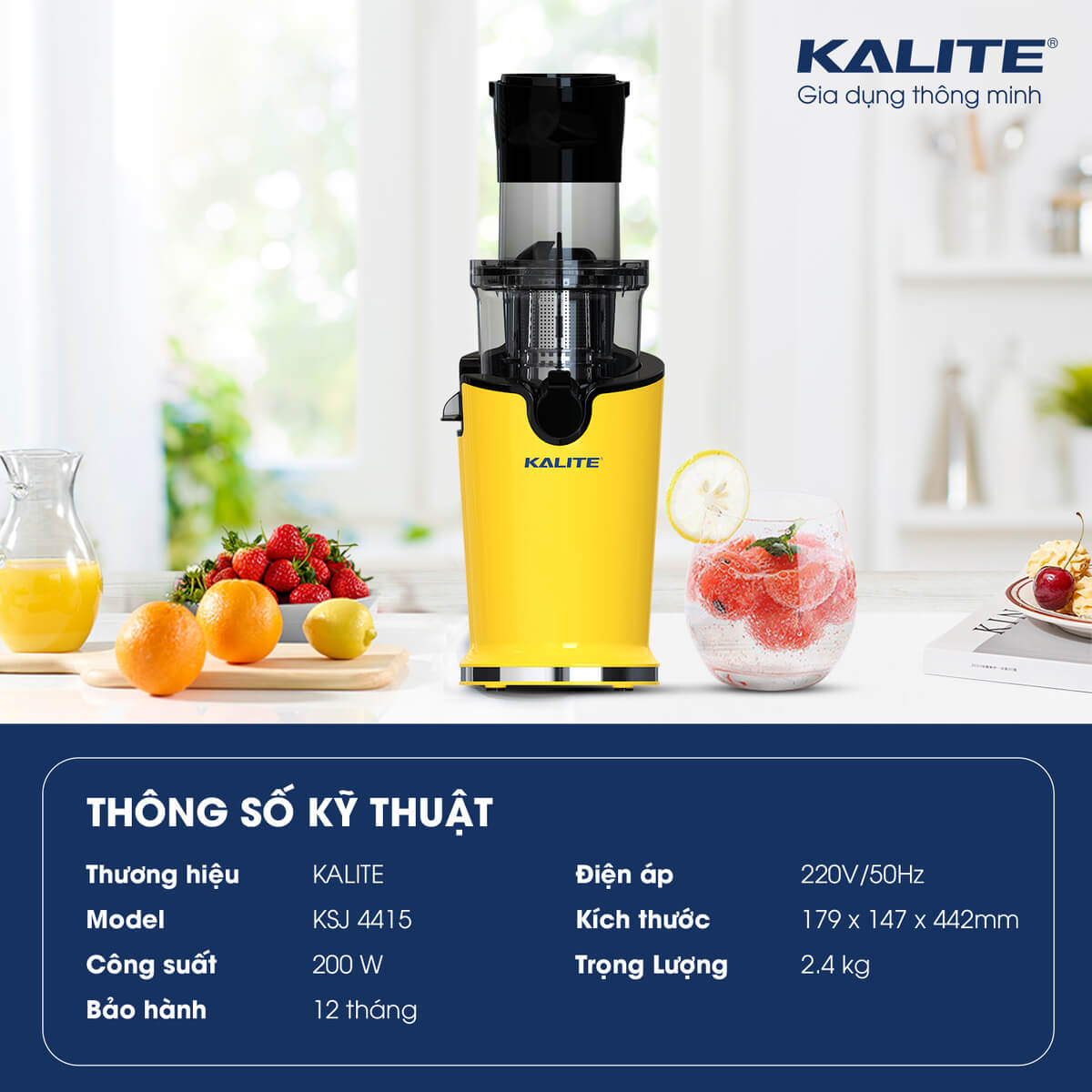 Máy Ép Trái Cây, Máy Ép Chậm Mini KALITE KSJ4415 Tiêu Chuẩn Châu Âu Dung Tích 400 ML Công Suất 200 W - Hàng Chính Hãng