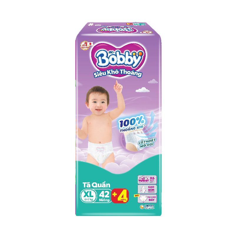 [TẶNG THÊM 4 MIẾNG] Tã quần Bobby Siêu Khô Thoáng - 100% Thoáng Khí  Super Jumbo