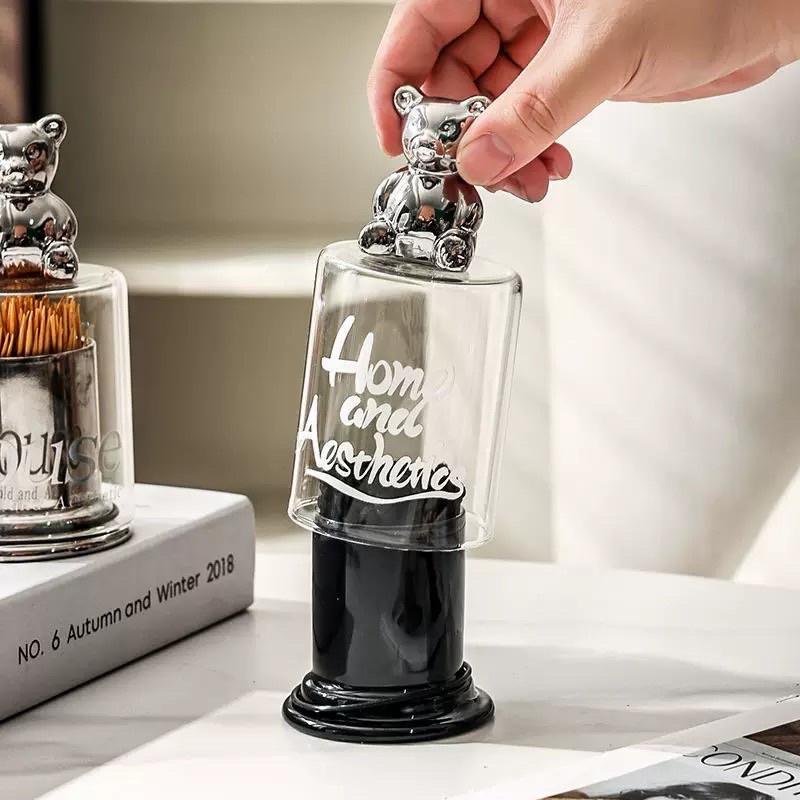 LỌ ĐỰNG TĂM BẰNG SỨ NẮP ĐẬY THUỶ TINH TRONG SUỐT