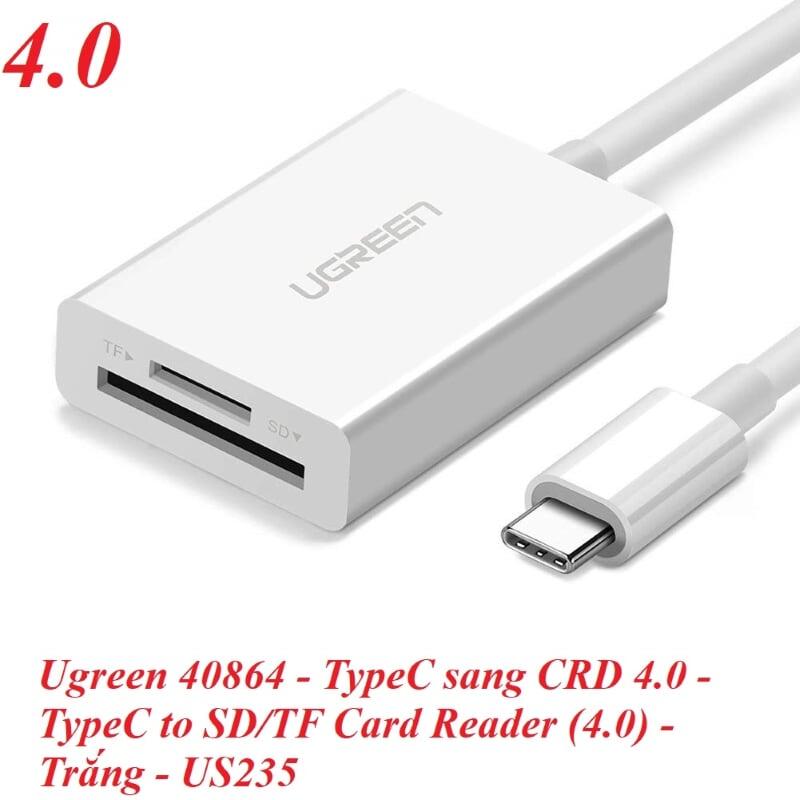 Ugreen UG40864US235TK 15CM màu Trắng Đầu đọc thẻ USB TYPE C sang 2 cổng Micro SD + TF 4.0 - HÀNG CHÍNH HÃNG