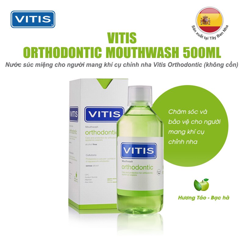 Nước súc miệng cho người mang khí cụ chỉnh nha Vitis Orthodontic 500ml