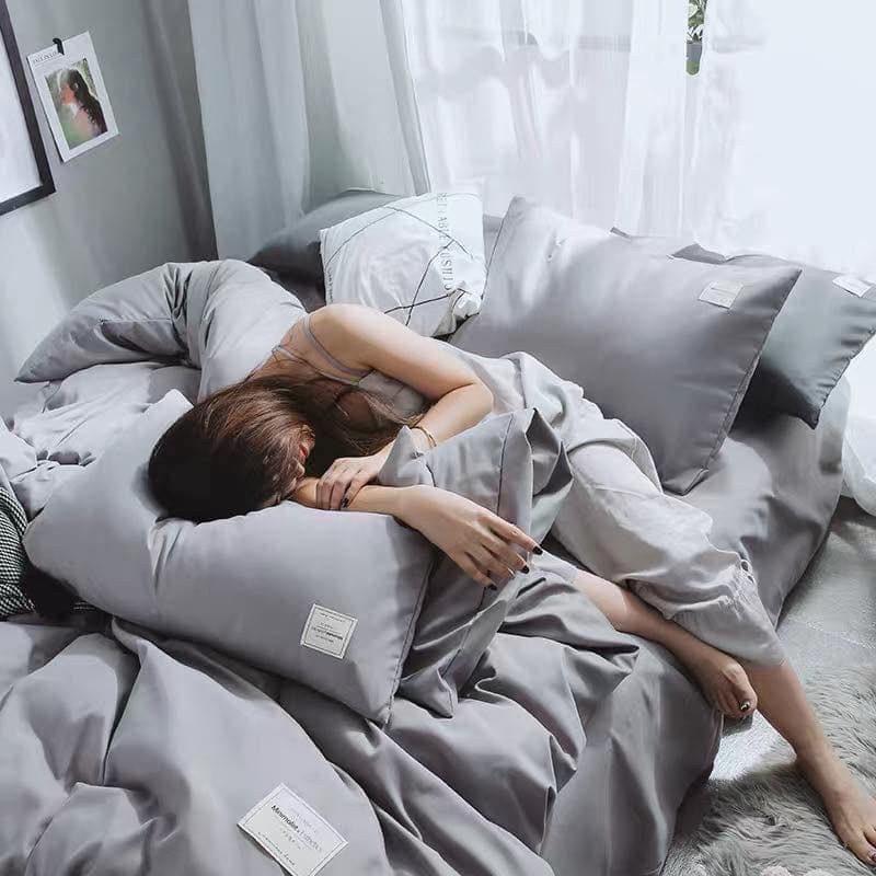 Bộ chăn ga cotton Tici cao cấp trơn 1 màu phong cách Hàn Quốc đủ size