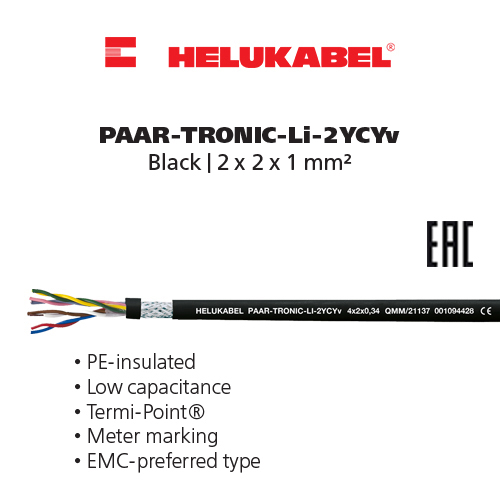 Dây cáp điều khiển HELUKABEL PAAR-TRONIC-Li-2YCYv | Black | 2 x 2 x 1 mm²