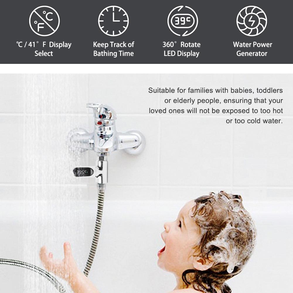Digital Shower Thermometer ℃/℉ Bath Temperature Monitor Water Thermometer 5~85℃ Measuring 360° Rotatable LED Display for Baby Elderly