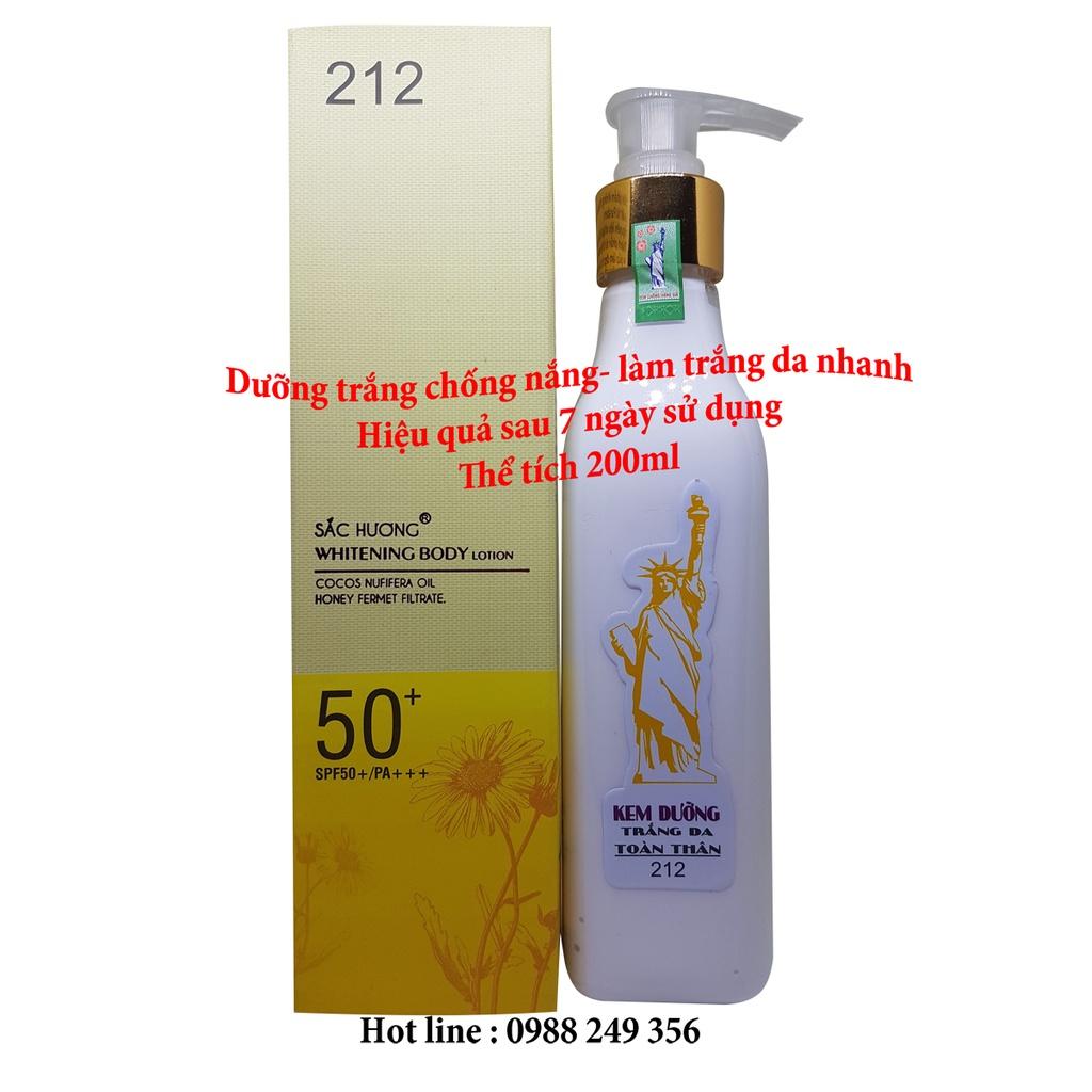 Kem Sắc Hương 212 Dưỡng Trắng Da Toàn Thân Giúp Chống Nắng Làm Trắng Da Nhanh SPF 50+ 200ml