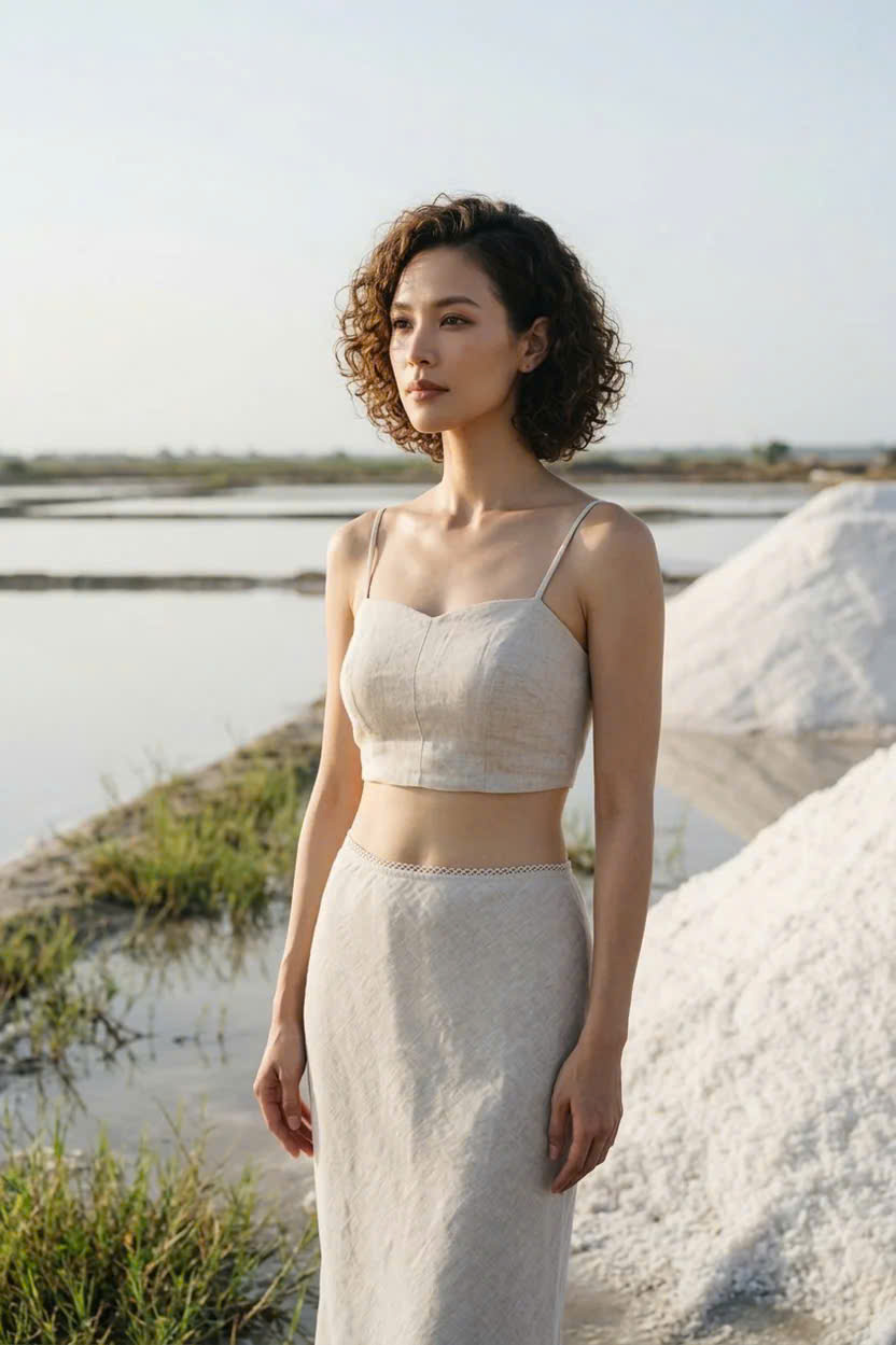 Áo Croptop Hai Dây Linen Vải Lanh Xám Muối Tiêu TOP208 Thời trang Hity