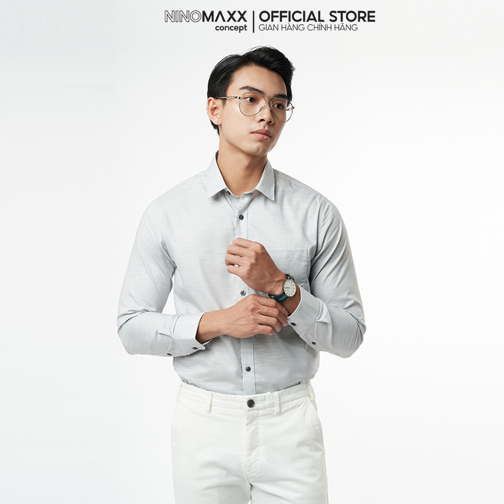 N&amp;M Áo sơ mi Basic nam tay dài chất cotton form slim fit 2110020