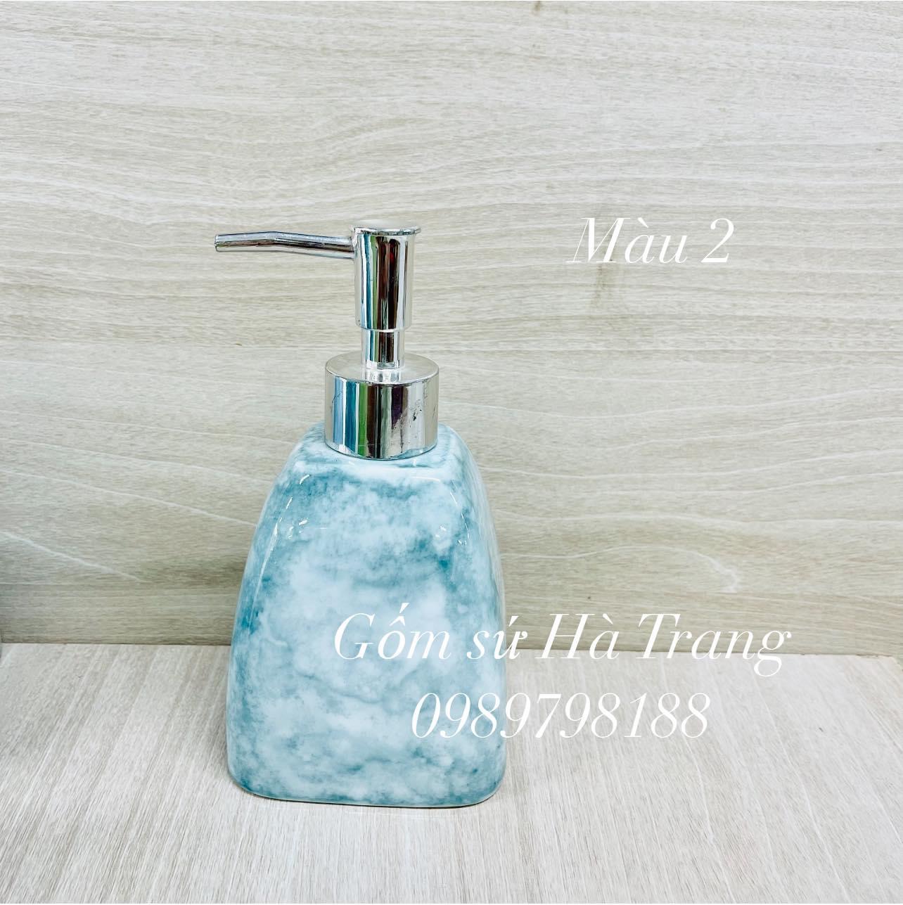 Bình xịt xà phòng gốm sứ Bát Tràng cao cấp men vân đá màu 2 dung tích 350ml