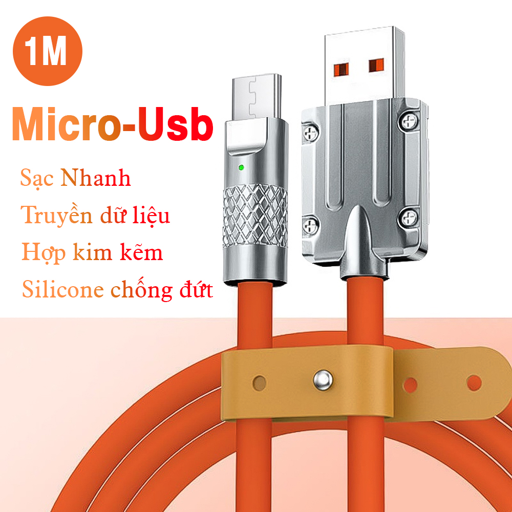 Cáp sạc nhanh 120w cá mập bọc thép USB ra MICRO USB dây silicon dài 1m - hàng chính hãng