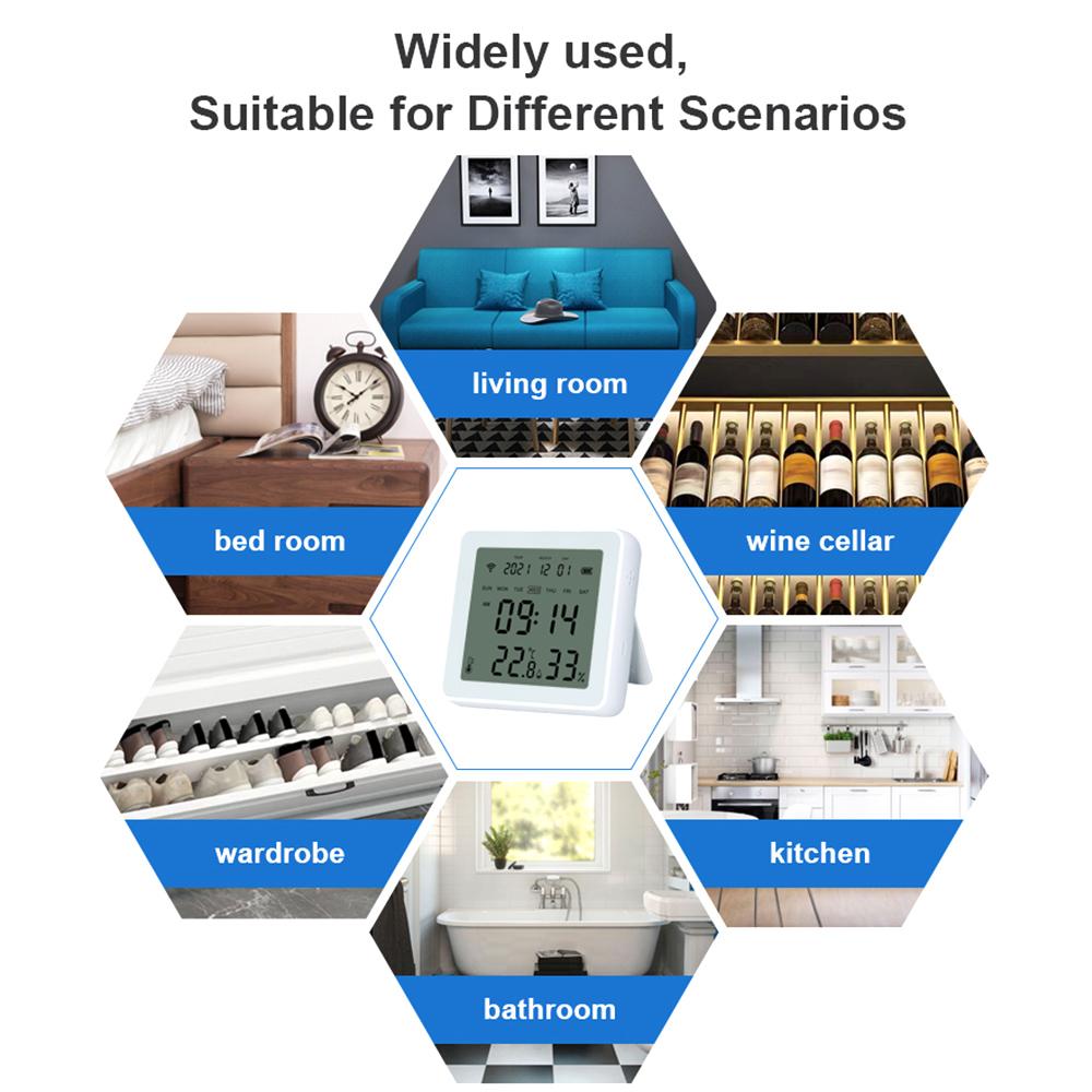 WiFi Smart Temperature Humidity Sensor Tuya APP Remote Control with LCD Screen High Accuracy TandH Sensor ℃/℉ Switchable