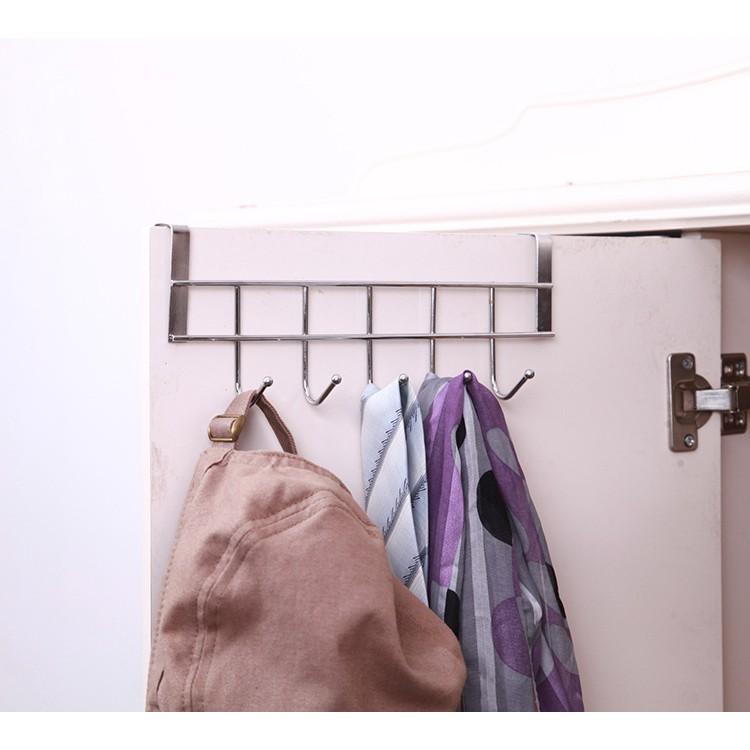 Khung Móc Treo Nồi INOX Gài Sau Tủ Bếp 5 MÓC KIỂU 5 - Treo Mũ Treo Đồ Sau Cánh Cửa