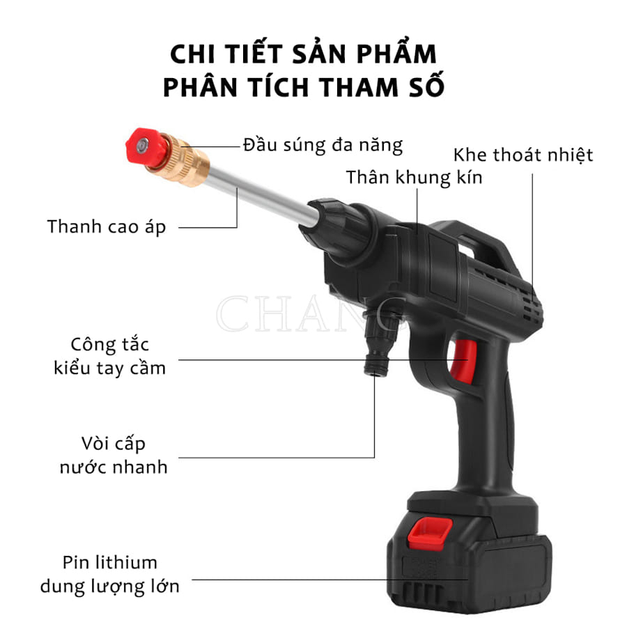 Máy Rửa Xe Cao Áp Mini Melli Cầm Tay Đa Năng Pin Max Lithium 199V Áp Lực Nước Siêu Mạnh Tiện Lợi