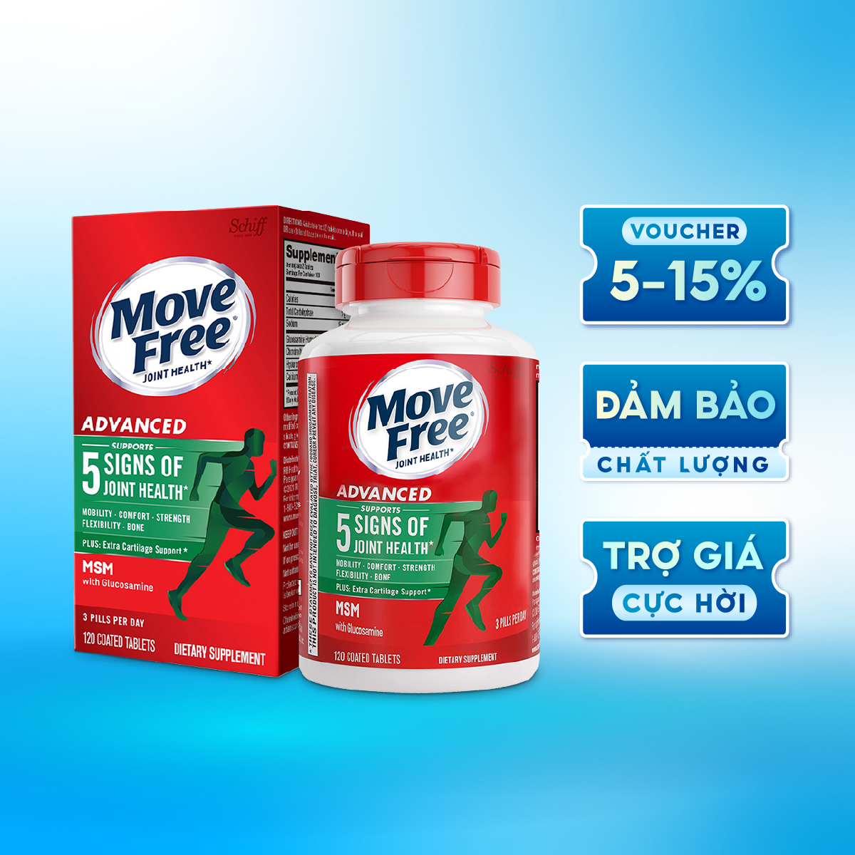 Viên khớp Mỹ Schiff Move Free Advanced MSM Glucosamine 120 viên date mới - Hàng chính hãng