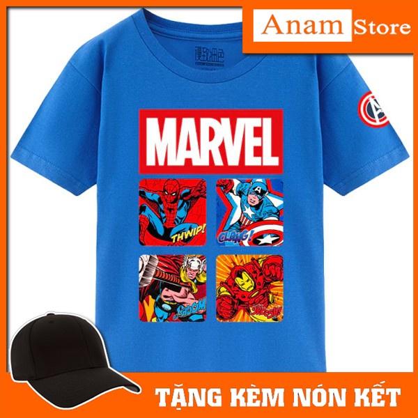 Áo thun trẻ em MARVEL1, Tặng Kèm nón kết, Có size người lớn, Anam Store